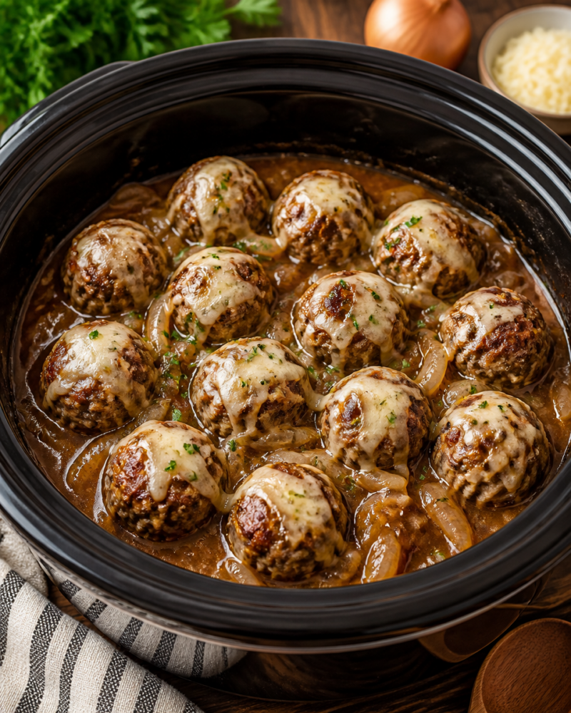 Easy French Onion Meatballs — Crockpot Recipe