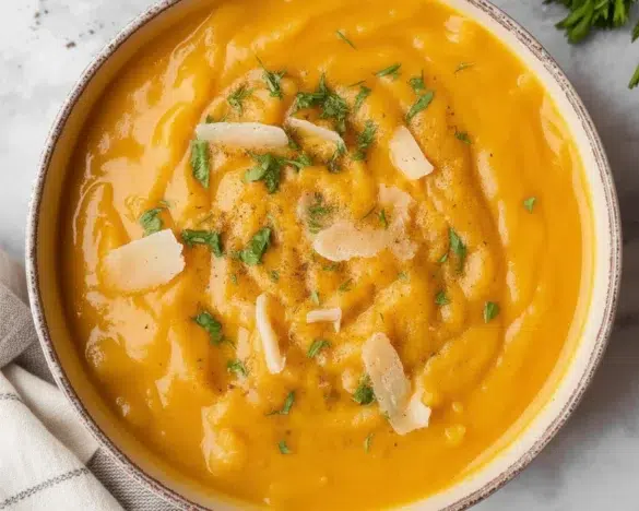 A bowl of Italian Penicillin Soup with pastina, vegetables, and herbs.