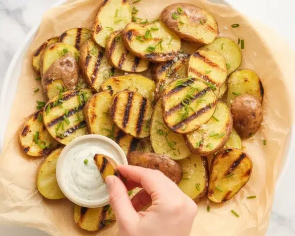 Delicious grilled potatoes seasoned and cooked to crispy perfection on the grill.