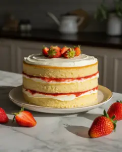 Deliciously Moist Vanilla Cake with Strawberry Filling Recipe