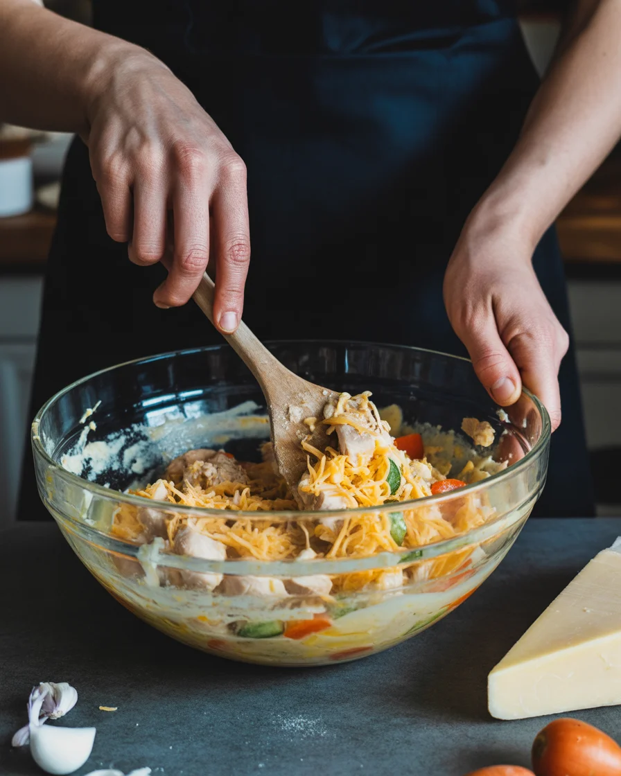 Comforting Cheesy Chicken Pot Pie with Biscuit Topping Delight