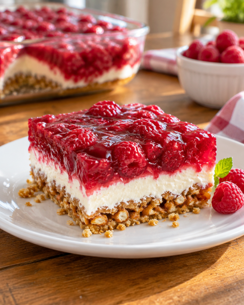Easy Raspberry Pretzel Salad