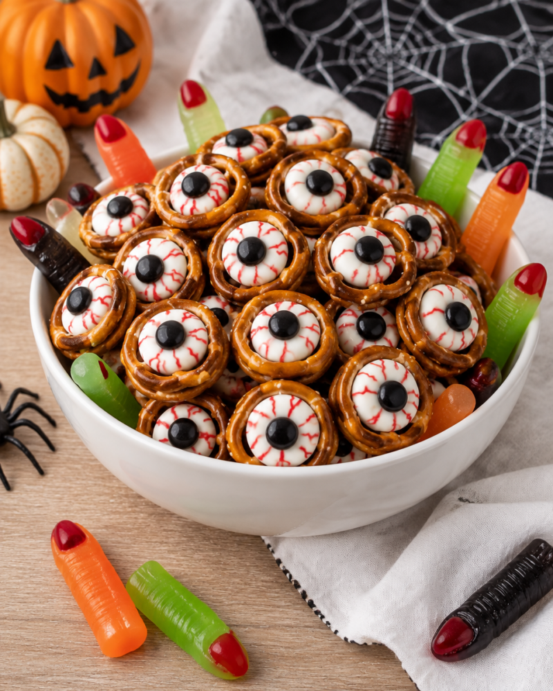 Easy Halloween Pretzel Rods — Monster Eyeballs