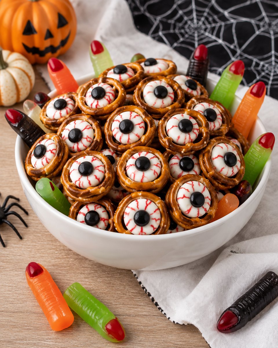 Easy Halloween Pretzel Rods — Monster Eyeballs