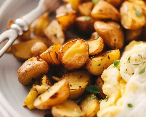 Crispy breakfast potatoes recipe with spices and golden-brown texture.