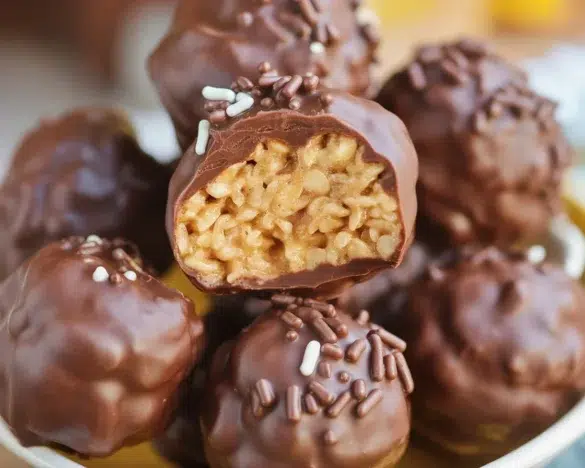 Delicious Chocolate Rice Krispie Balls with creamy peanut butter and a crunchy texture.