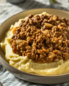 Ground Beef and Gravy Over Mashed Potatoes