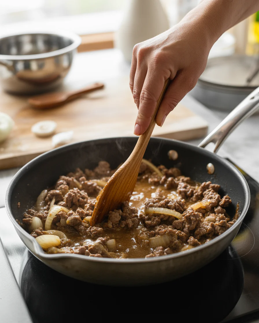 Ground Beef and Gravy Over Mashed Potatoes