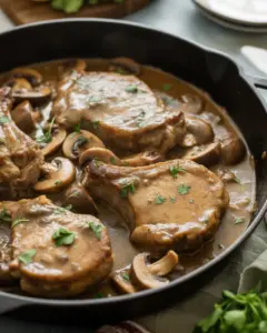 Pork Chops with Onion and Mushroom Gravy — Easy Skillet Dinner