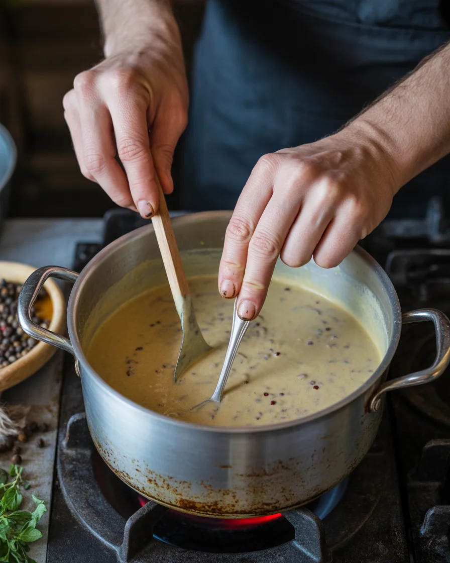 Steak with Creamy Peppercorn Sauce
