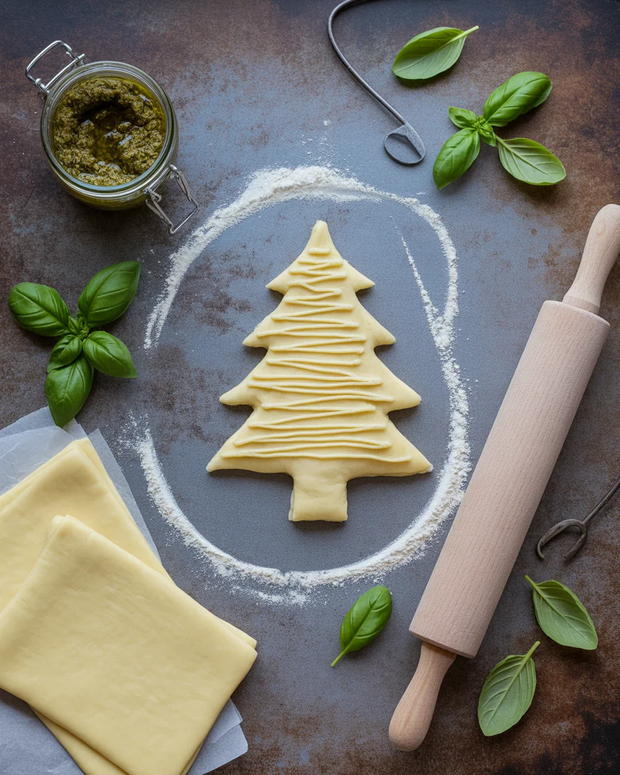 Basil Pesto Cheesy Puff Pastry Christmas Tree Recipe
