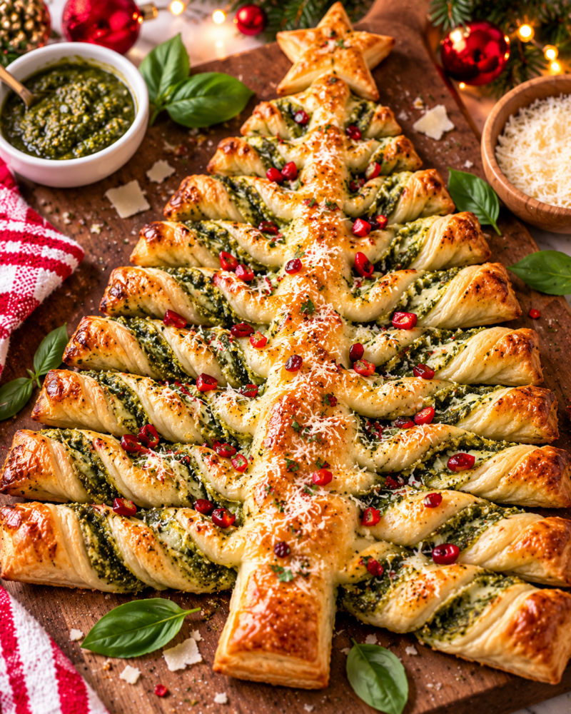 Basil Pesto Puff Pastry Christmas Tree Recipe