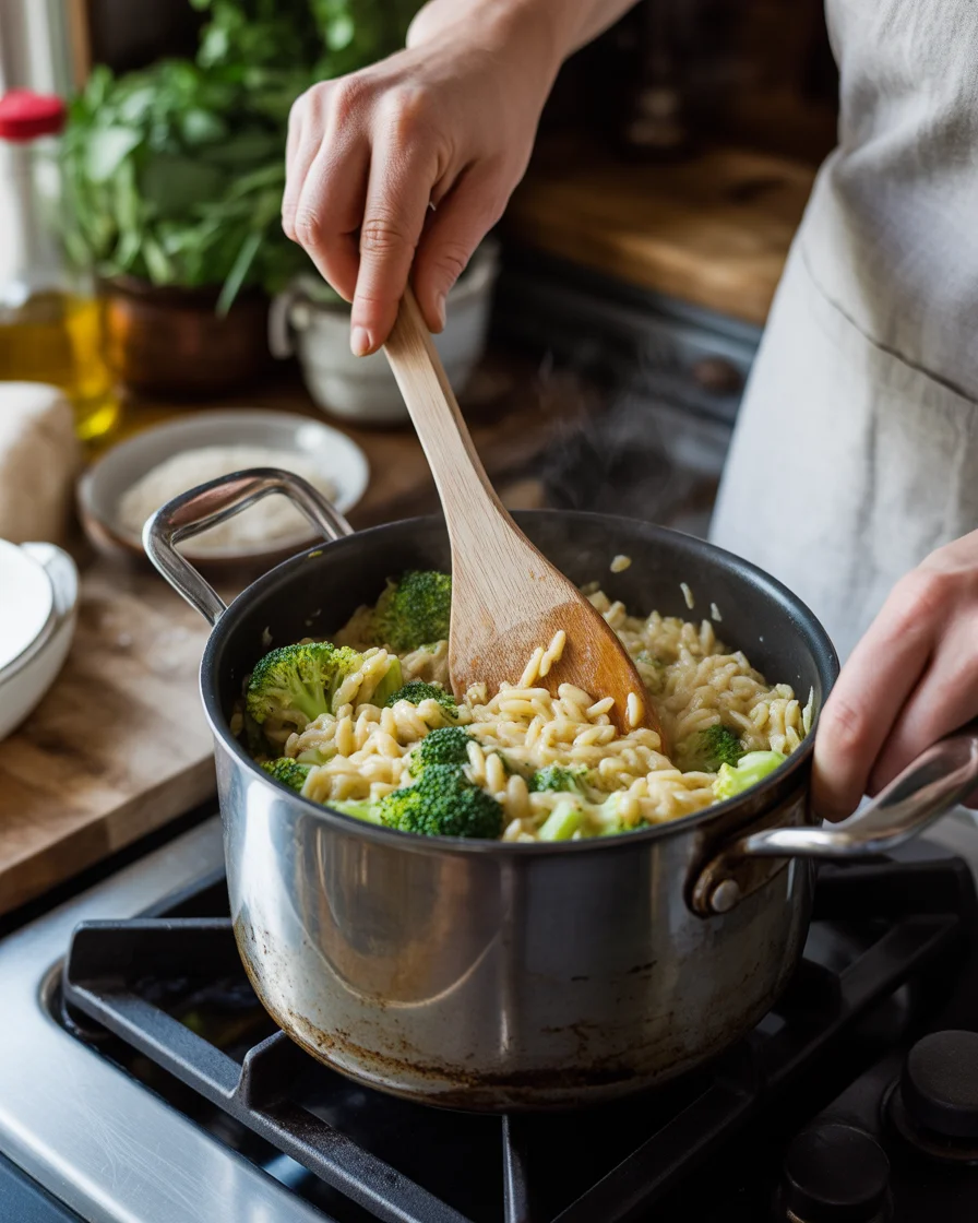 Creamy One-Pot Broccoli Cheddar Orzo
