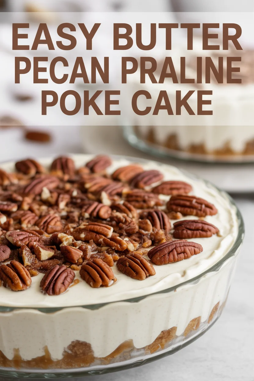 Easy Butter Pecan Praline Poke Cake