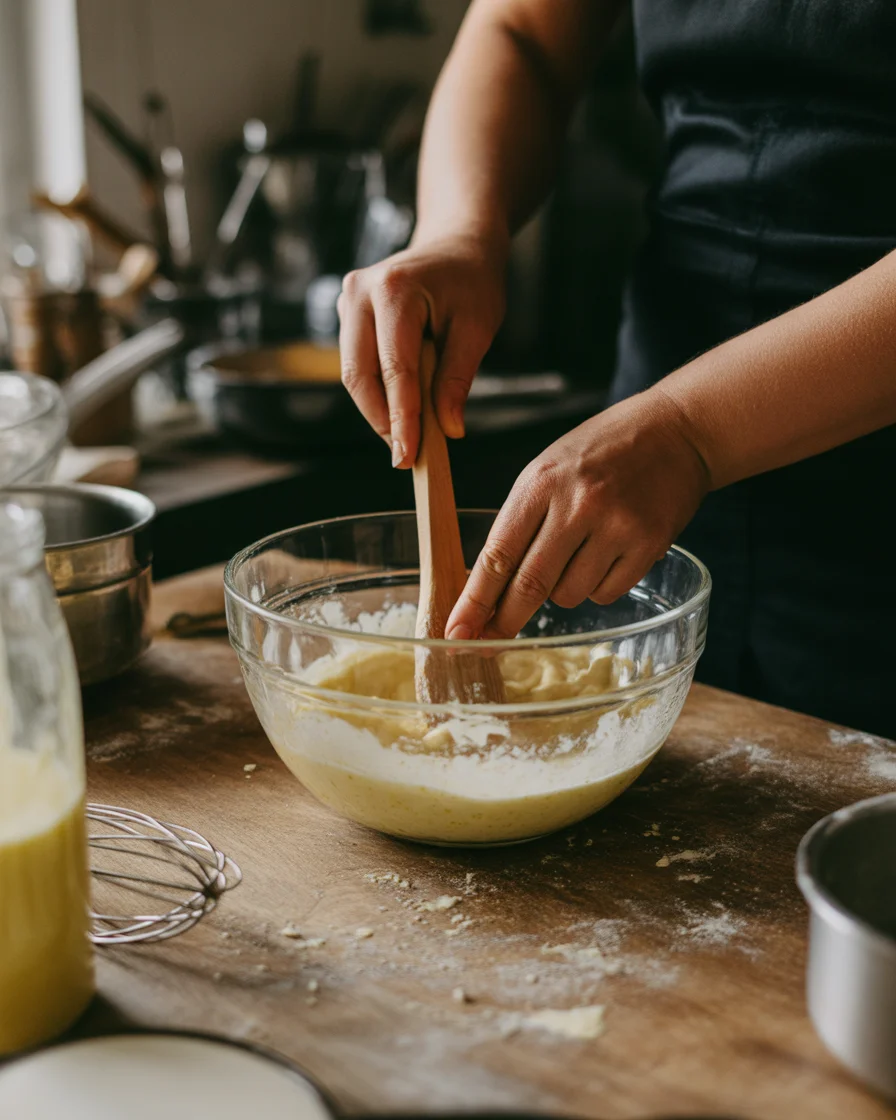 Bread Pudding in Casserole with Vanilla Sauce