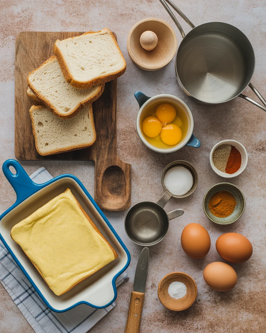 Bread Pudding in Casserole with Vanilla Sauce