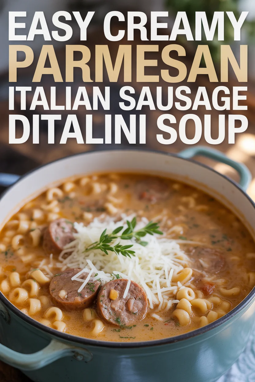 Easy Creamy Parmesan Italian Sausage Ditalini Soup