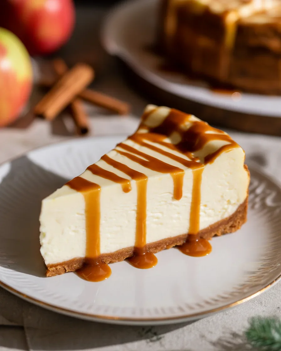 Apple Crisp Cheesecake with Caramel Crunch