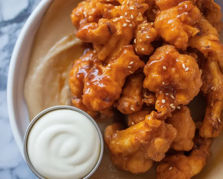 Crispy Air Fryer Cauliflower Wings coated in Honey Sriracha sauce