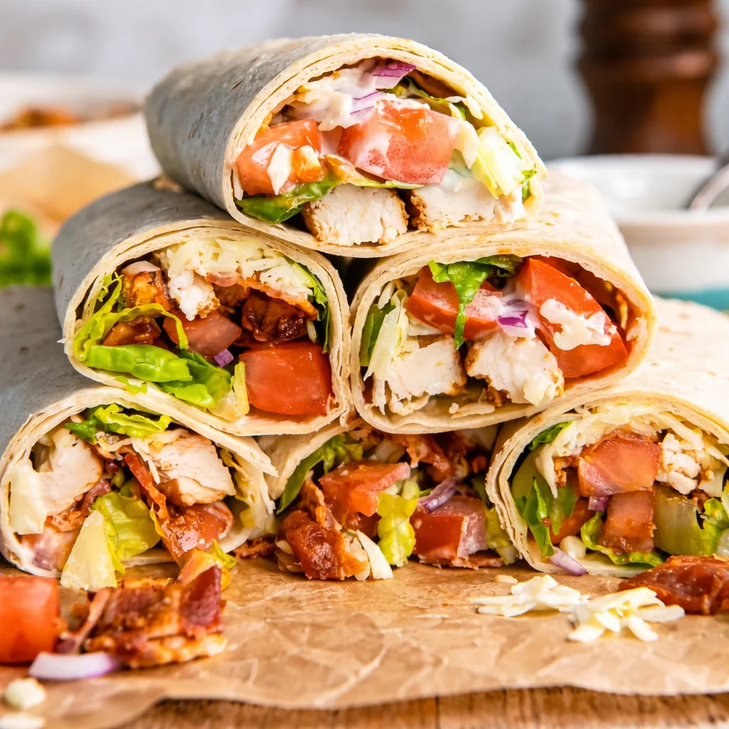Crispy Chicken Bacon Ranch Wrap with chicken, bacon, ranch dressing, and cheese