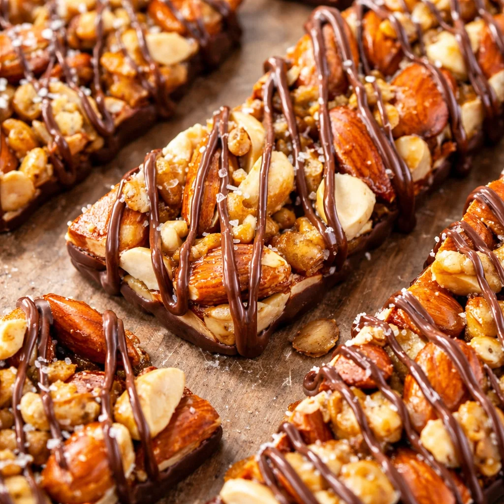 Delicious Dark Chocolate Sea Salt Nut Bars featuring crunchy nuts and a sweet-salty flavor