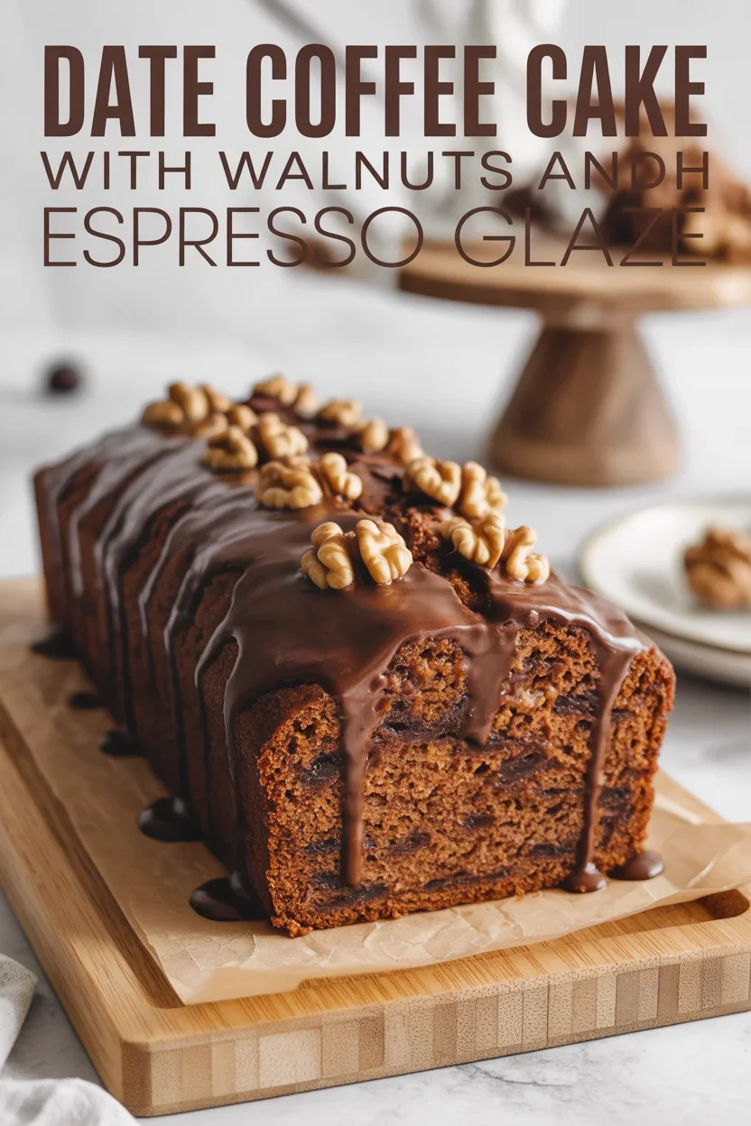 Date Coffee Loaf Cake with Walnuts and Rich Espresso Glaze