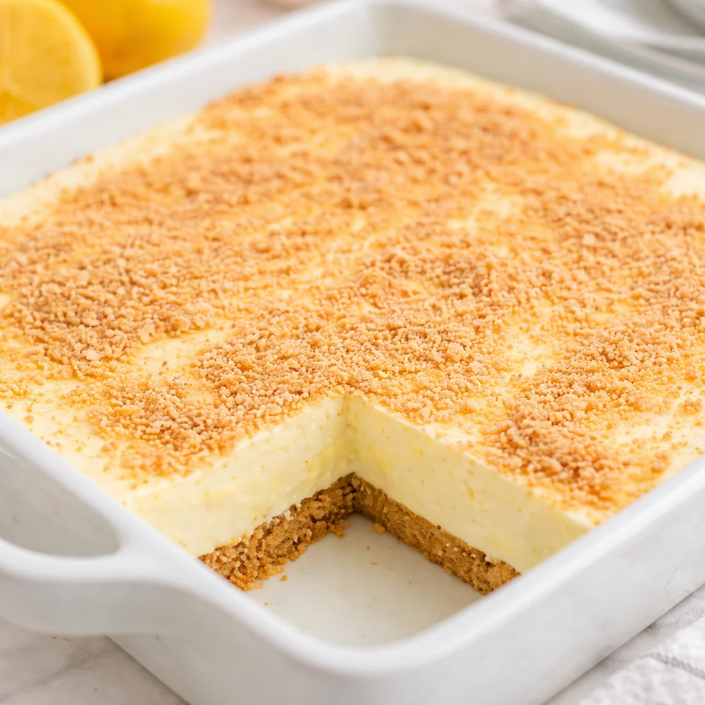 Famous Woolworth Ice-Box Cheesecake dessert with lemon flavor and graham cracker crust.
