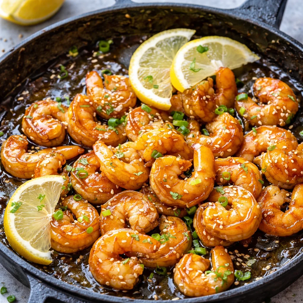 Delicious high-protein honey garlic shrimp served in a savory sauce with garlic and ginger.