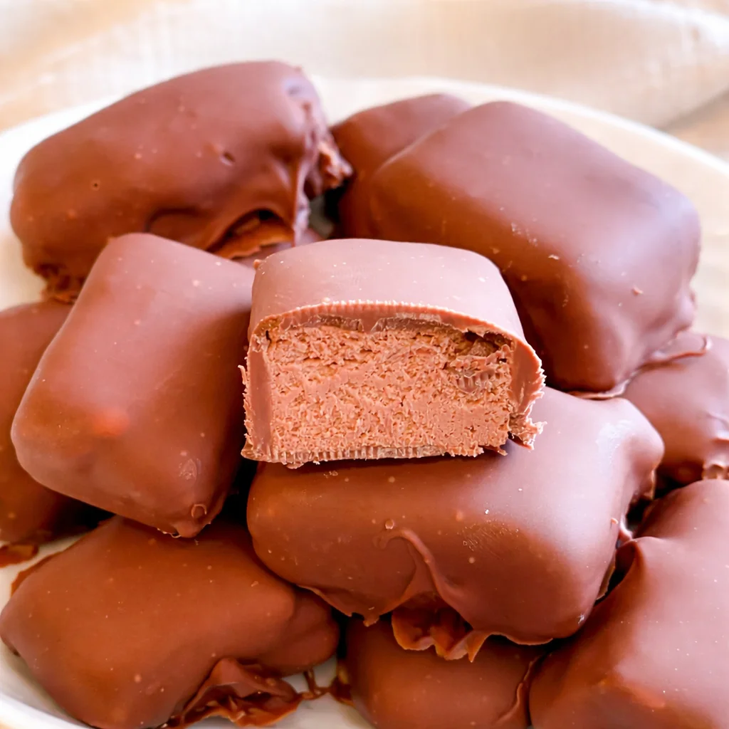 Homemade 3 Musketeers bars with fluffy filling and chocolate coating