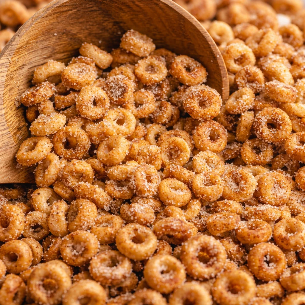 Delicious Hot Buttered Cheerios snack with butter and cinnamon sugar