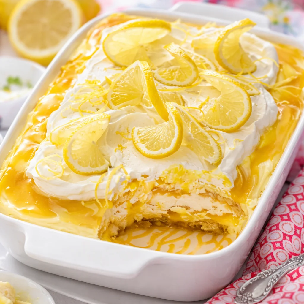 Lemon Tiramisu with ladyfingers and mascarpone layered with lemon curd.
