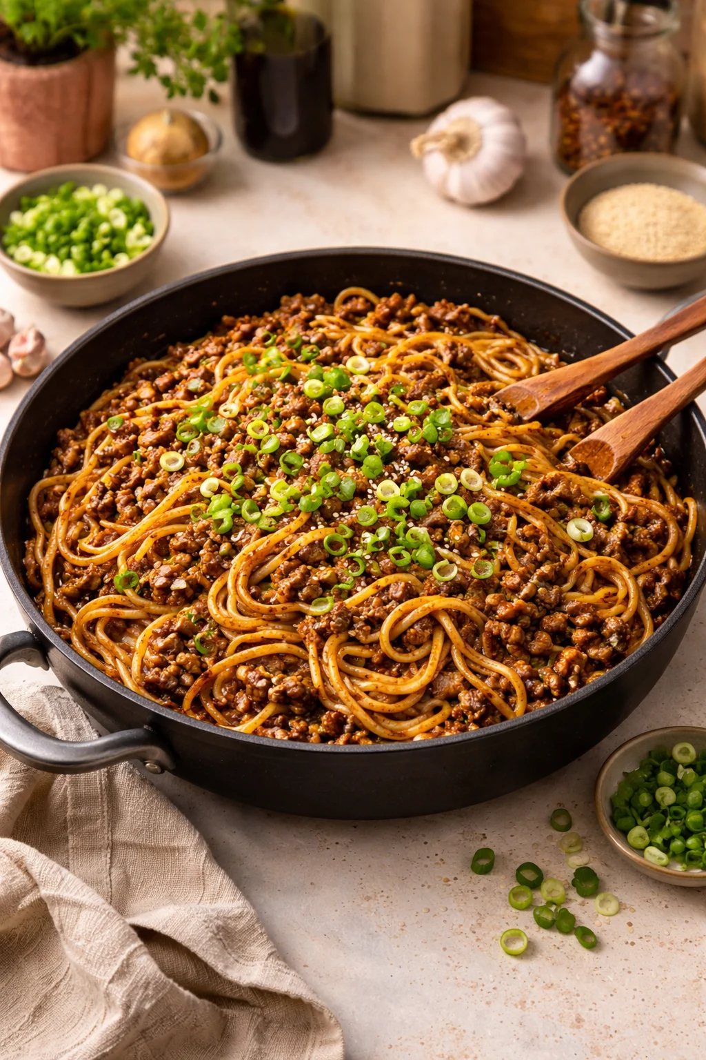 Mongolian Ground Beef Noodles Recipe