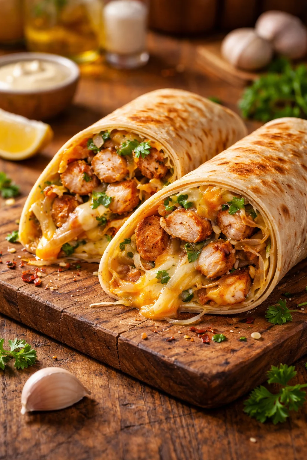 Cheesy Garlic Chicken Wraps