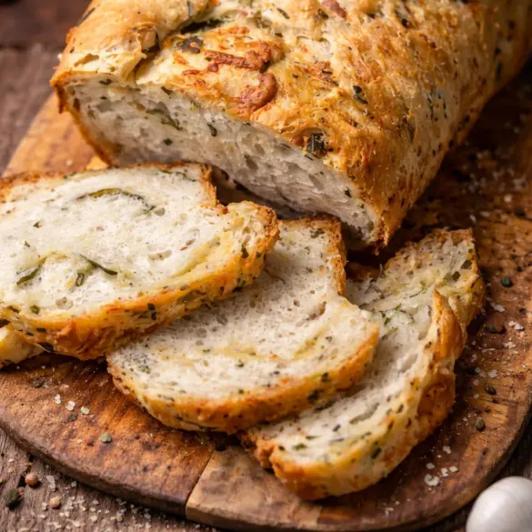 A freshly baked loaf of delicious Italian Herb and Cheese Bread with herbs and cheese