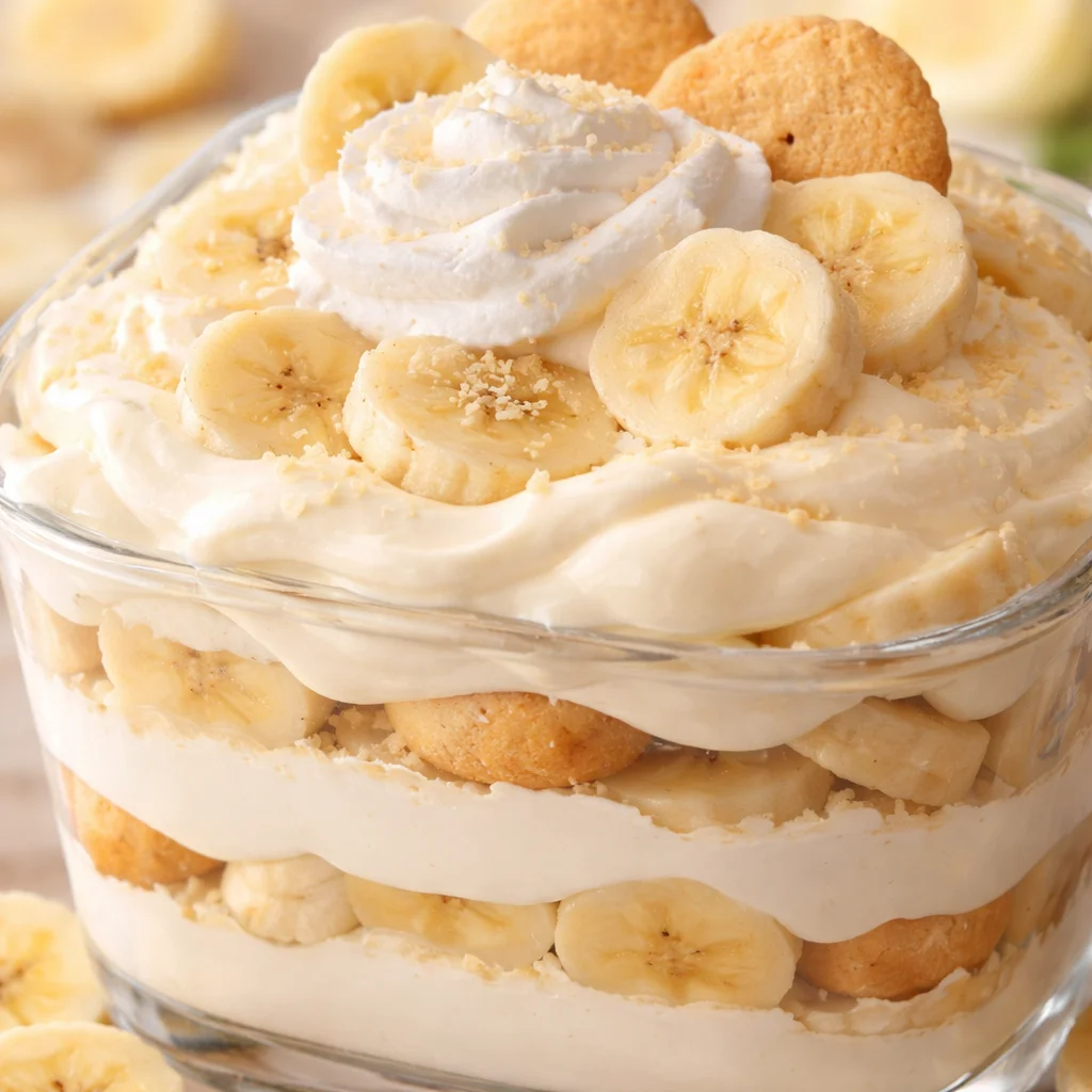 Delicious layers of easy banana pudding with vanilla wafers and sliced bananas.