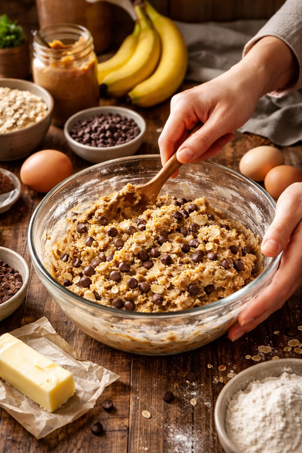 Peanut Butter Banana Chocolate Chip Cookies