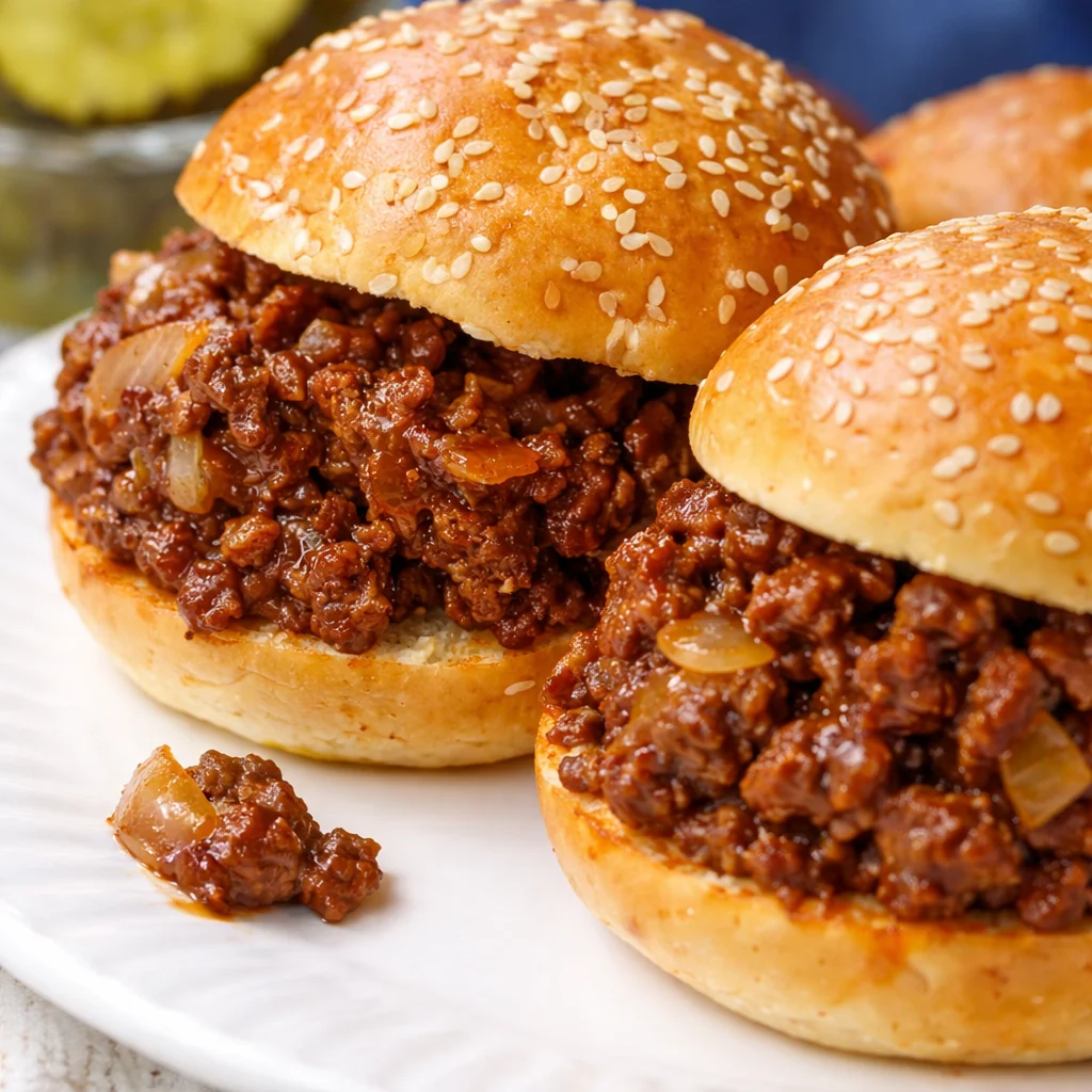 Classic School Cafeteria Sloppy Joes served on a bun with homemade sauce.