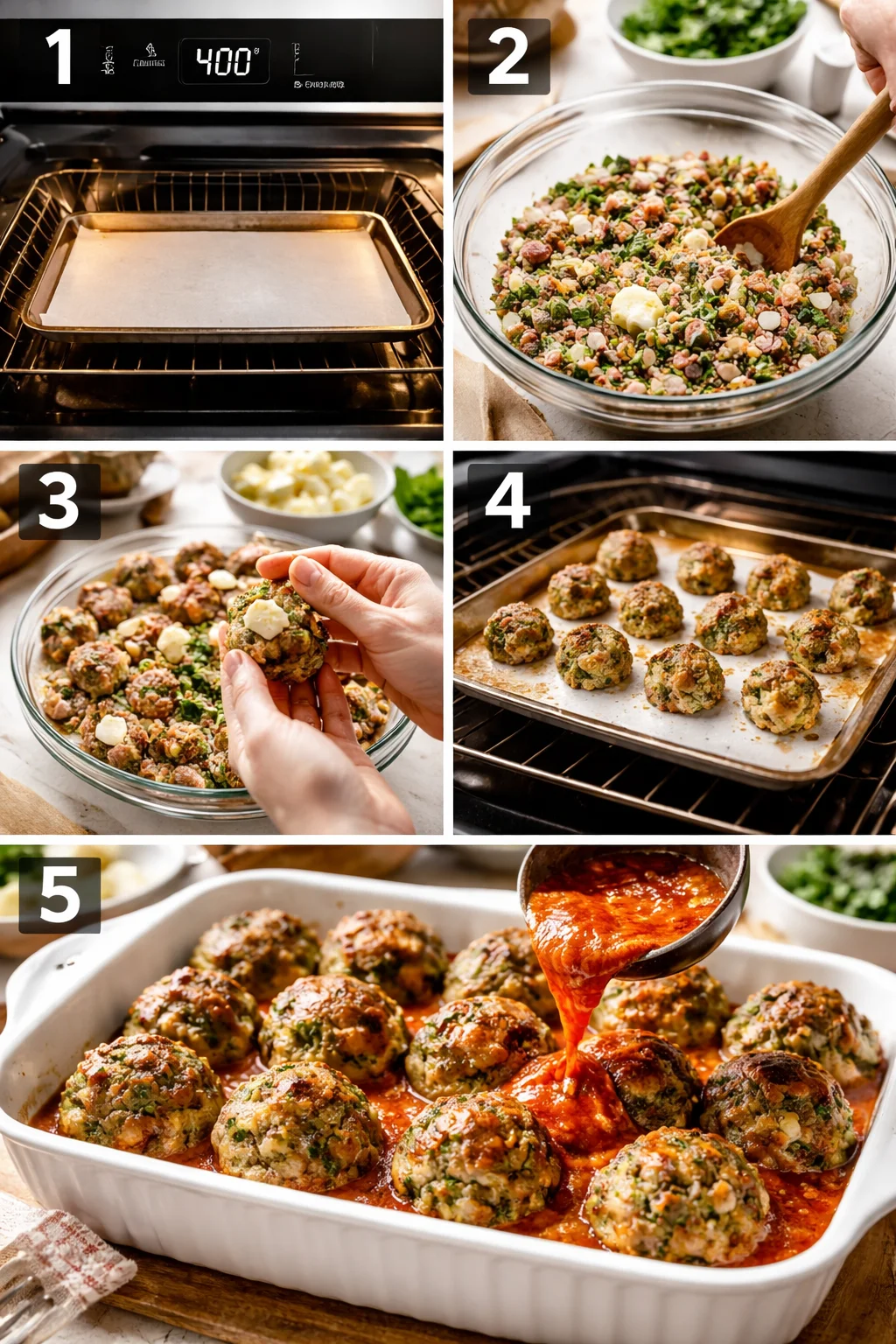 Spinach Garlic Meatballs Stuffed with Mozzarella