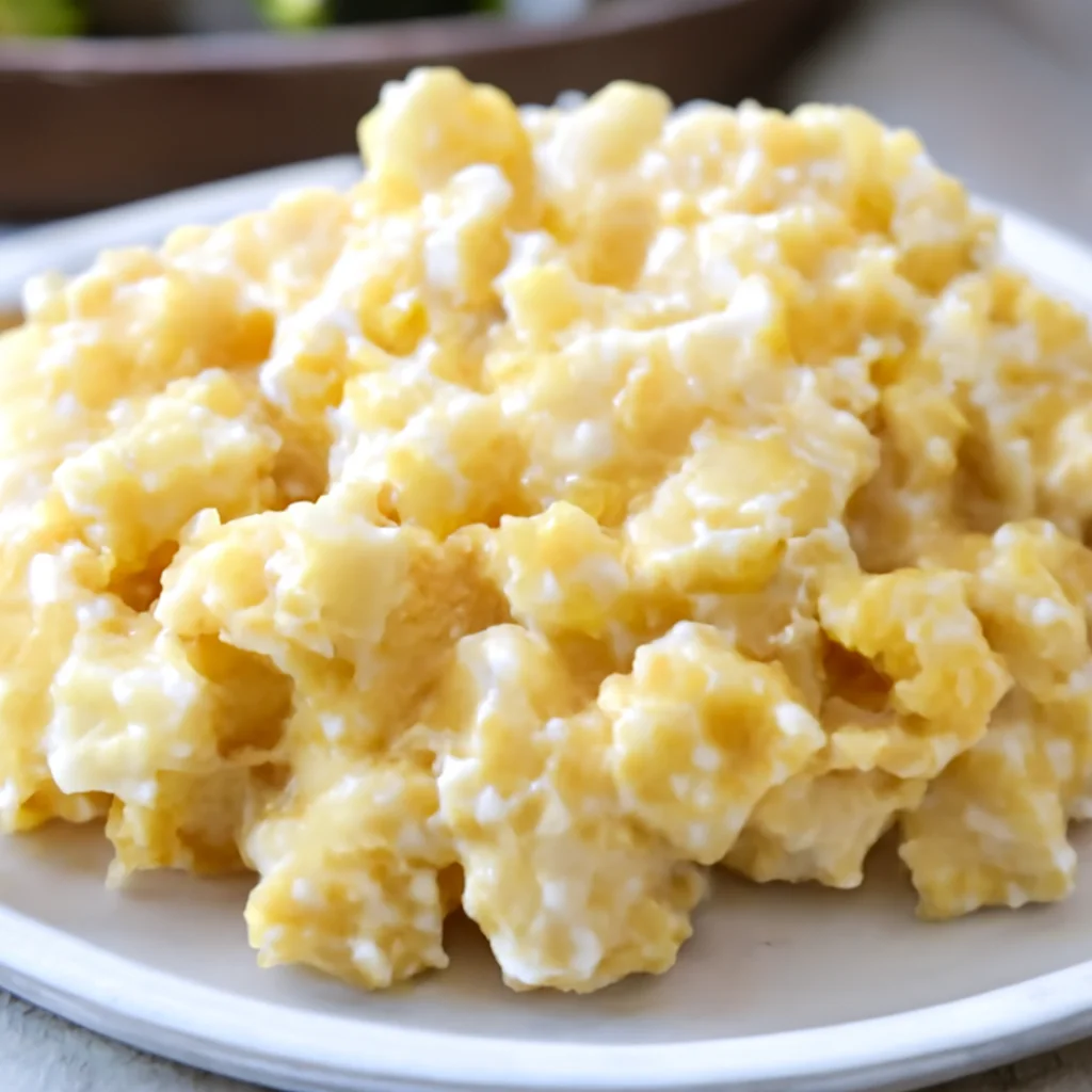 5-ingredient cheesy hashbrown casserole fresh out of the oven, golden and cheesy.