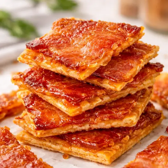 Delicious bacon crackers made with buttery crackers and candied bacon