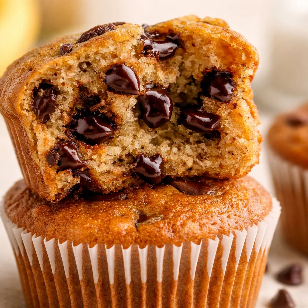 Delicious Banana Chocolate Chip Muffins baked to perfection and ready to enjoy.