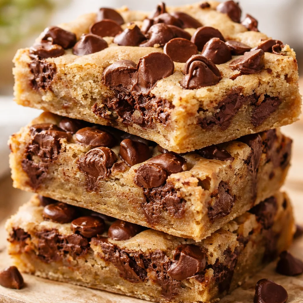 Delicious Blondie Brownies with a fudgy base and add-ins like chocolate chips.