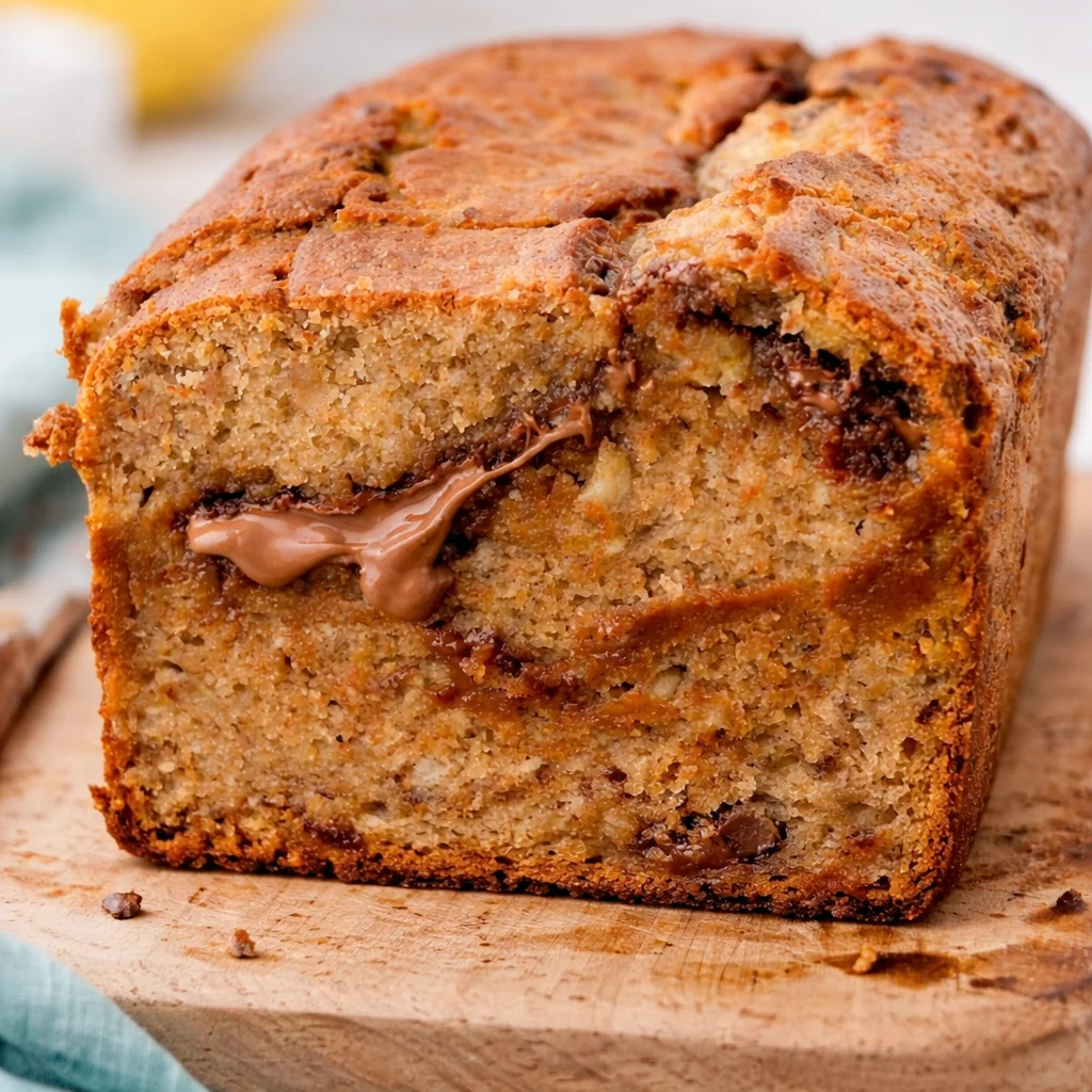 Moist and delicious Buttermilk Banana Bread with chocolate chips and nuts.