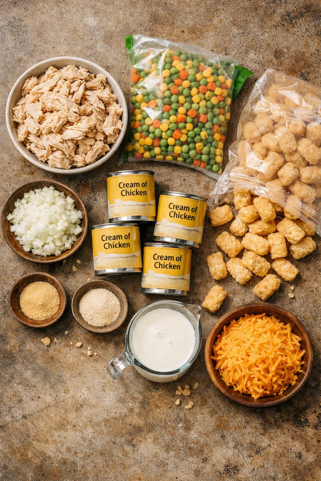 CHICKEN POT PIE CASSEROLE with TATER TOTS