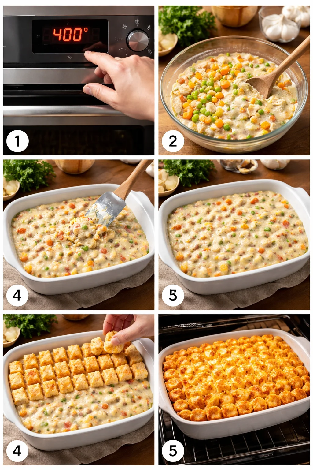 CHICKEN POT PIE CASSEROLE with TATER TOTS