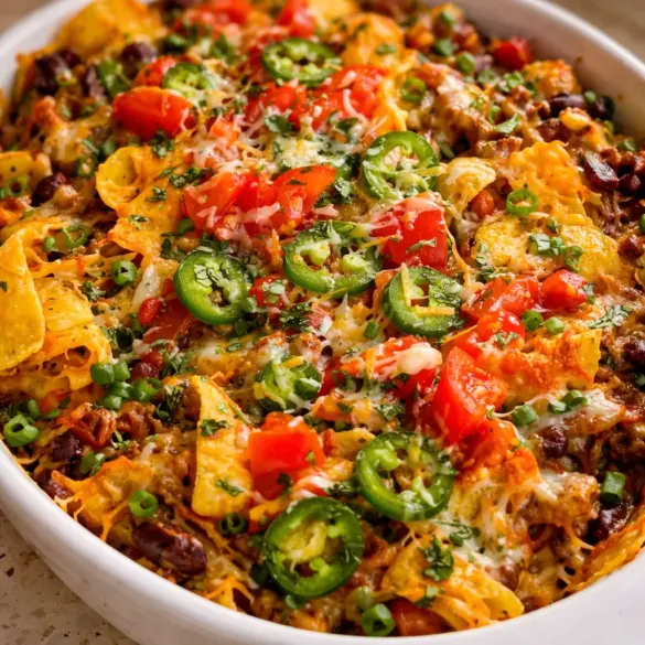 A hearty Classic Frito Pie topped with cheese and chili, served in a bowl.