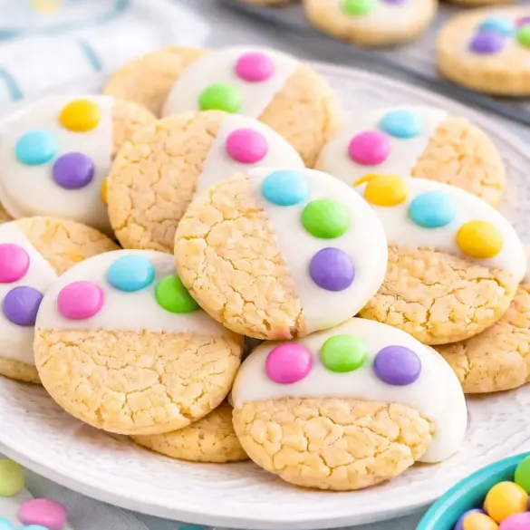 Delicious Easter Cake Mix Cookies topped with pastel sprinkles, ideal for spring celebrations.