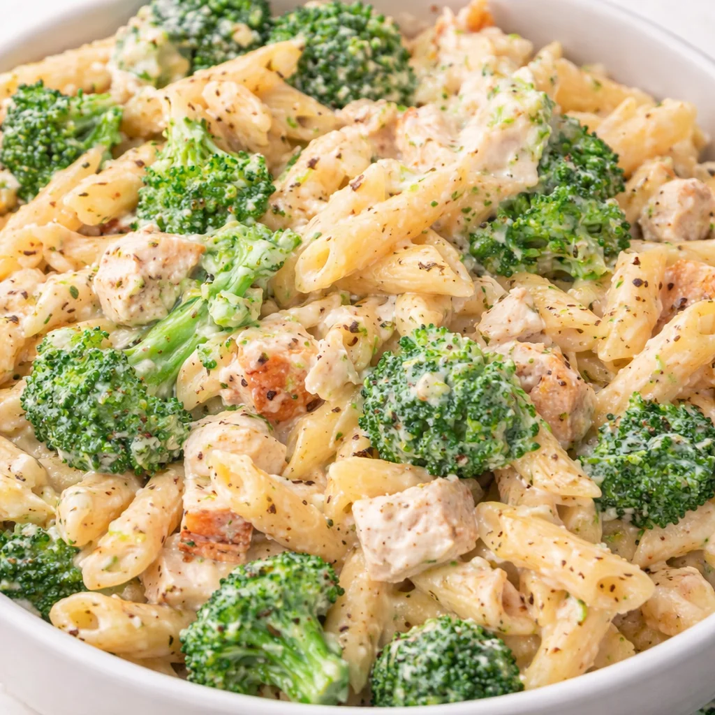 Delicious Easy Chicken and Broccoli Pasta ready in one pot.