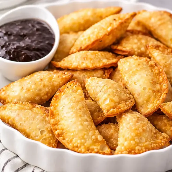 Crispy homemade cream cheese and crab wontons served on a plate.