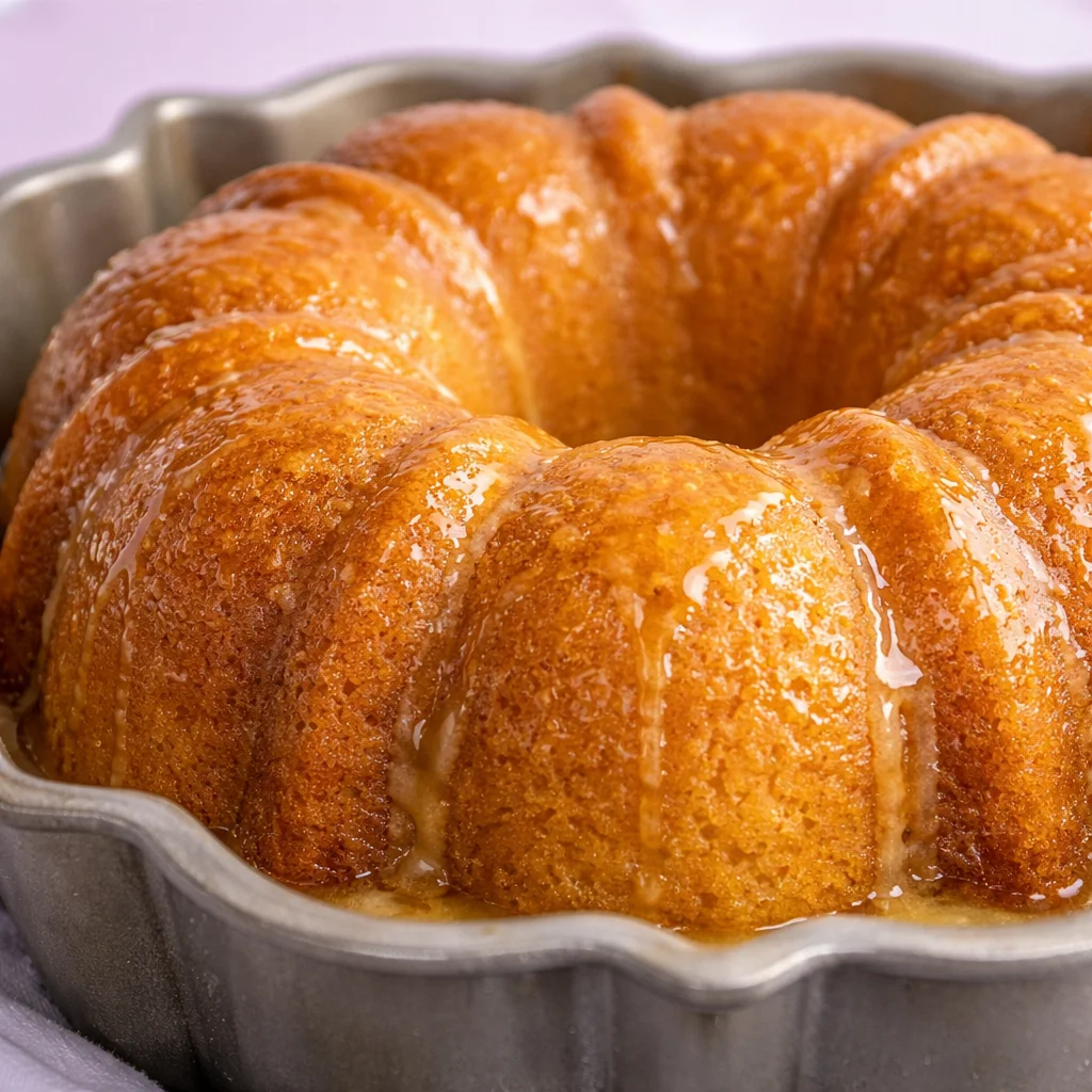 Delicious Kentucky Butter Cake drenched in vanilla butter syrup for a rich flavor.